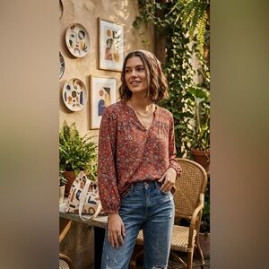 Boden Paisley Print Rust Cotton Blend Blouse size 10